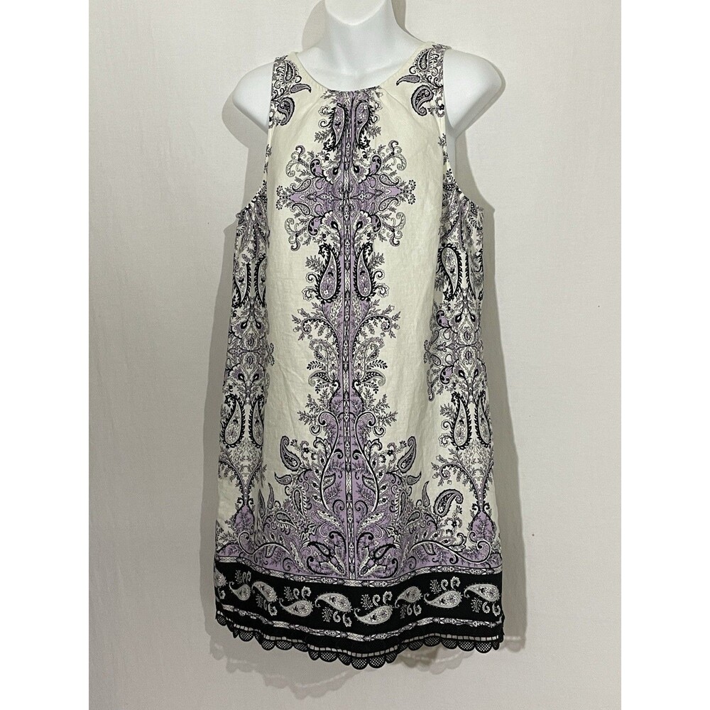 LOFT Paisley Print Linen Blend Sleeveless Dress Women’s Size 6 Lace Trim $149